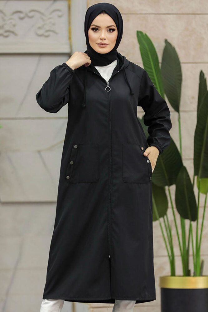 Neva Style - Black Islamic Clothing Trench Coat 5511S - 3