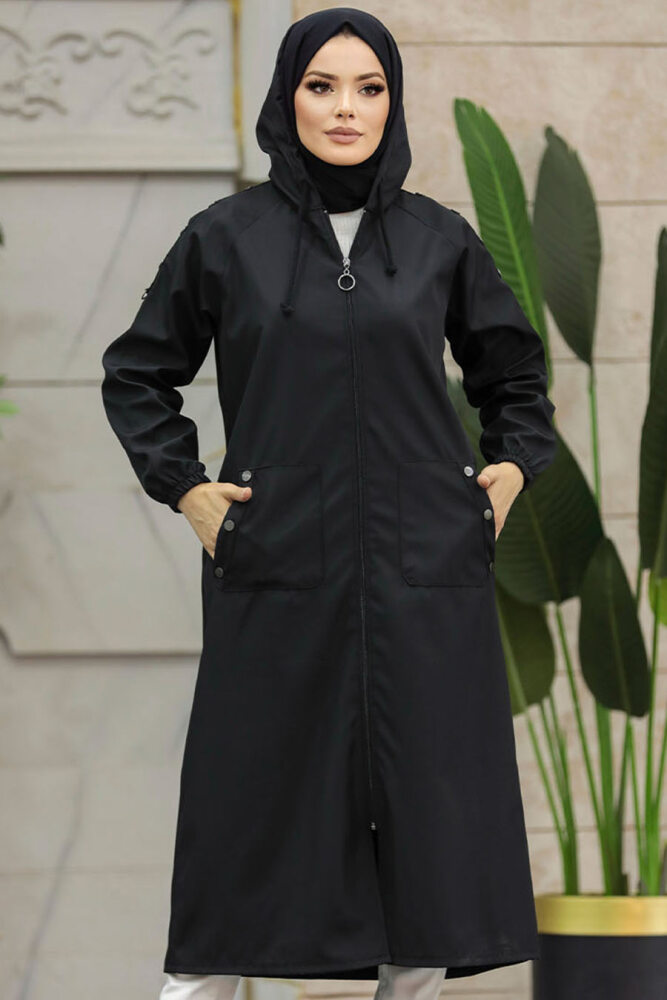 Neva Style - Black Islamic Clothing Trench Coat 5511S - 1