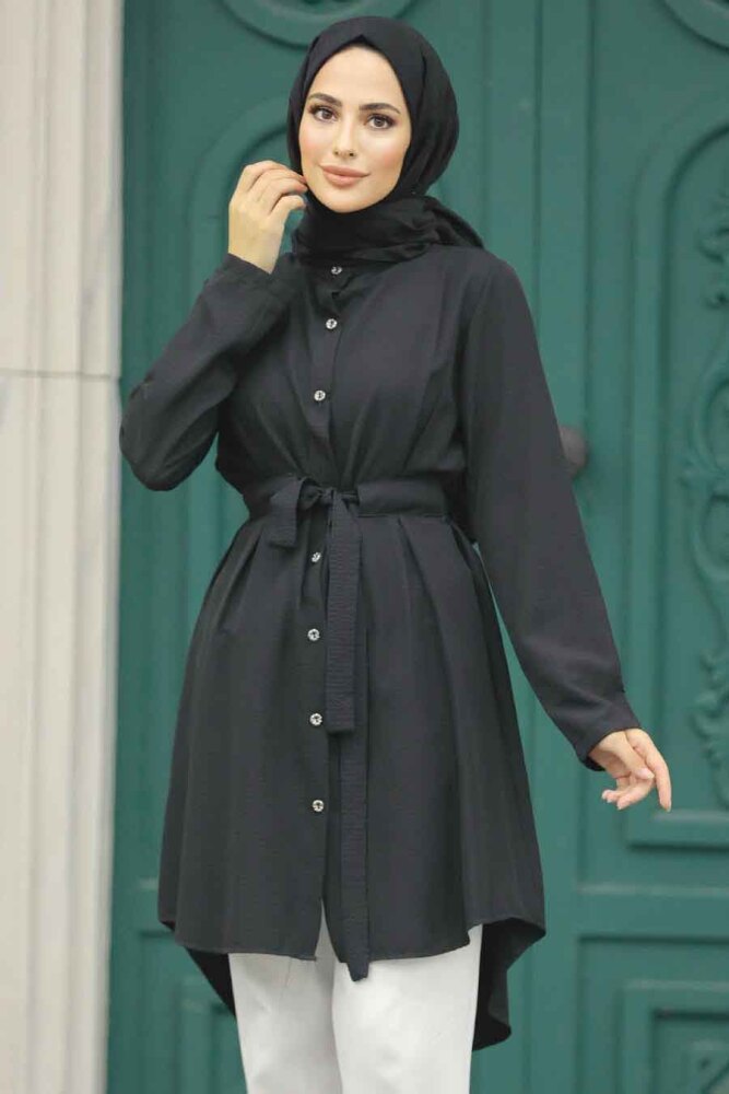 Black Islamic Clothing Tunic 4681S - 2