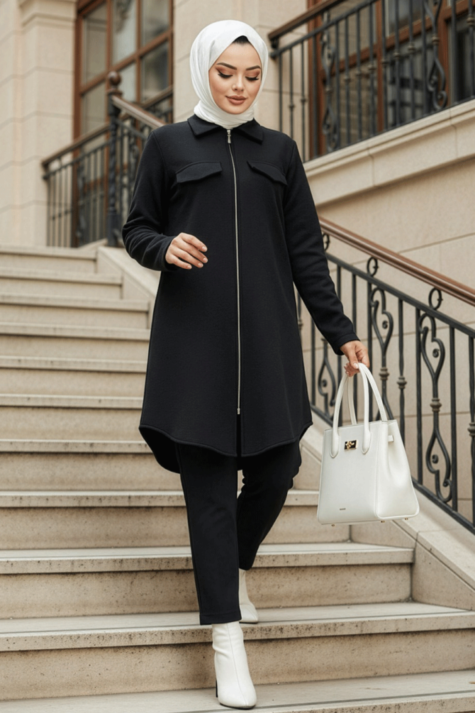 Black Islamic Clothing Tunic 5944S - 1