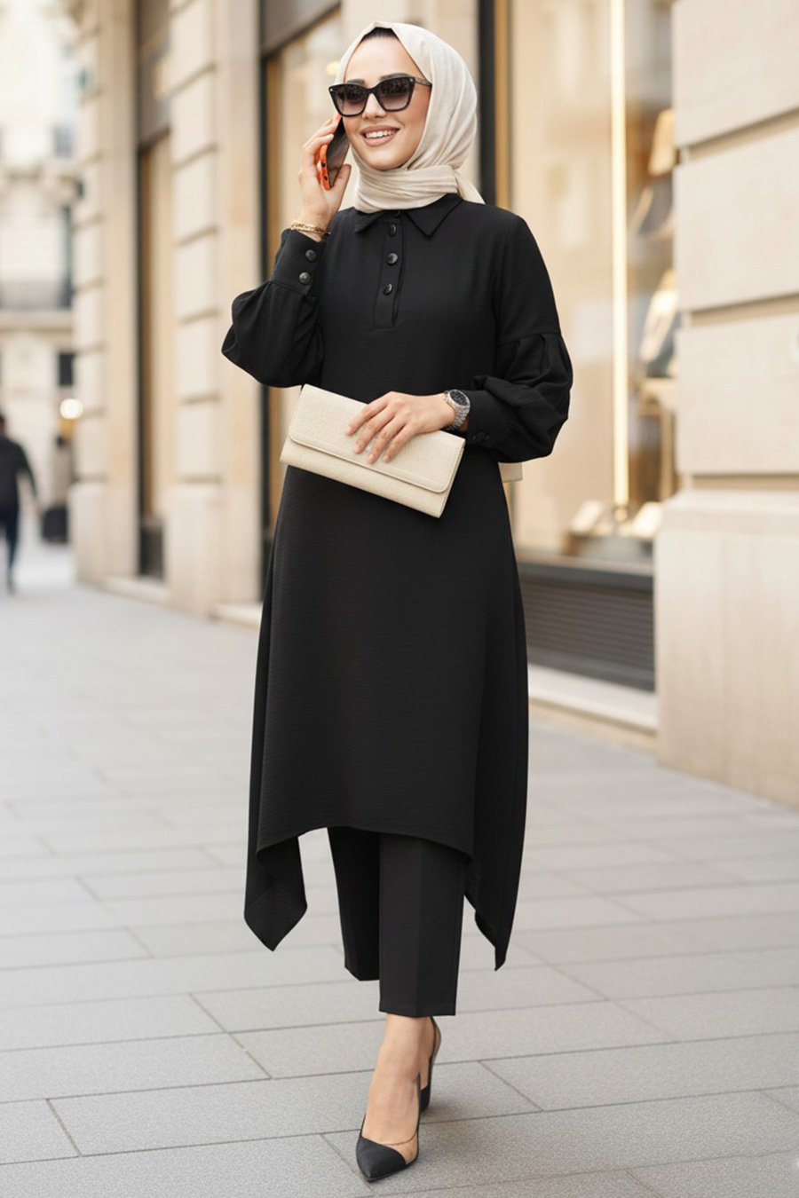 Black Islamic Clothing Tunic 615S - Neva-style.com