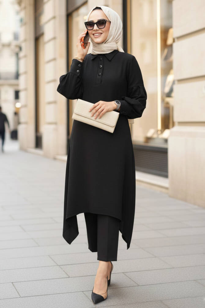 Black Islamic Clothing Tunic 615S - 1