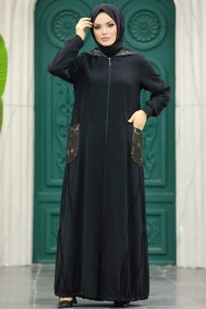 Neva Style - Black Islamic Clothing Turkish Abaya 10515S - Thumbnail
