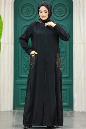 Neva Style - Black Islamic Clothing Turkish Abaya 10515S - Thumbnail