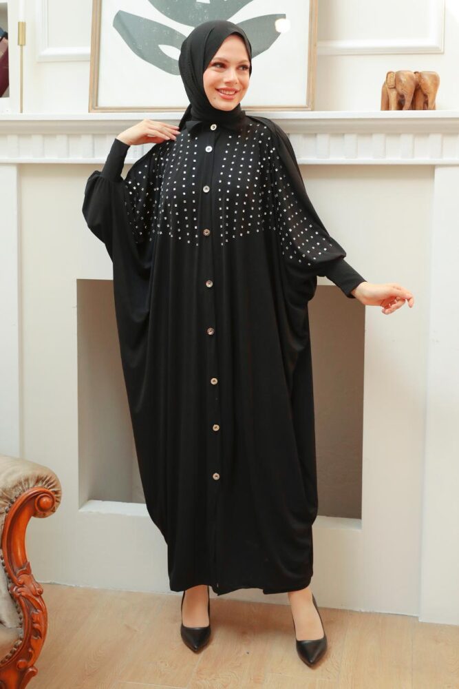 Neva Style - Black Islamic Clothing Turkish Abaya 17410S - 2