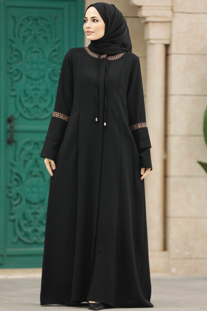 Black Islamic Clothing Turkish Abaya 62104S - 1