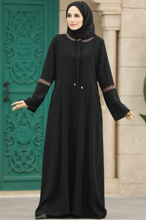 Black Islamic Clothing Turkish Abaya 62104S - 3