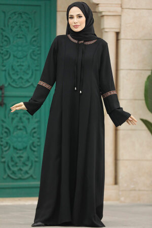 Black Islamic Clothing Turkish Abaya 62104S - 4