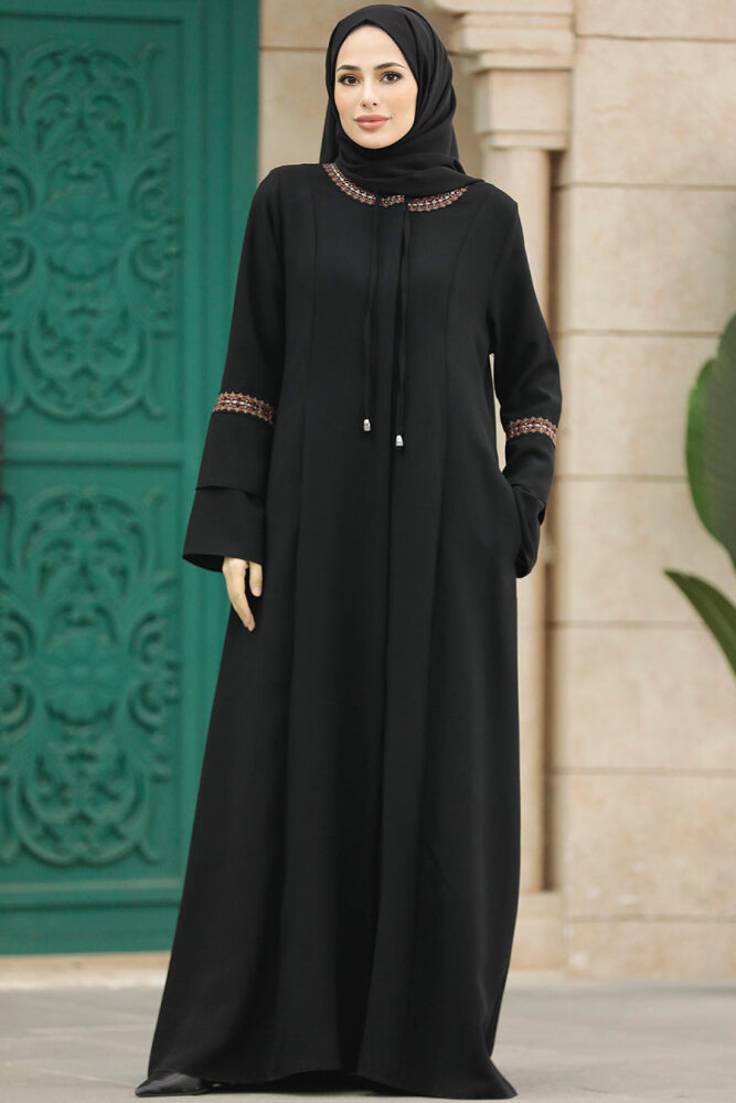 Black Islamic Clothing Turkish Abaya 62104S - 5