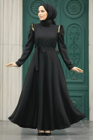 Black Islamic Long Sleeve Maxi Dress 20481S - 1