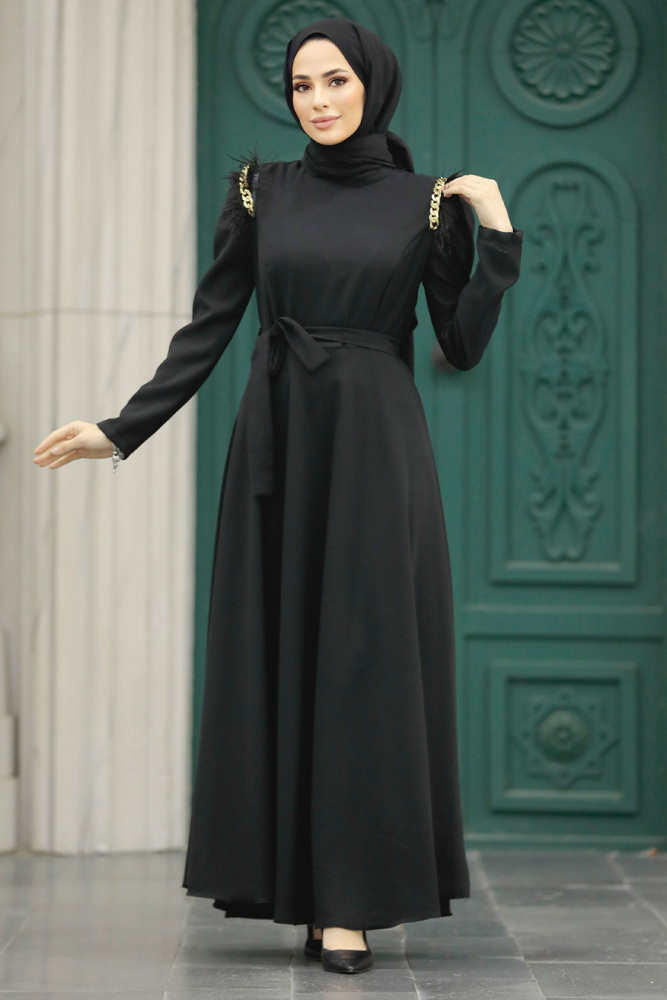 Black Islamic Long Sleeve Maxi Dress 20481S - 2
