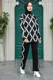 Neva Style - Black Knitwear High Quality Dual Suit 9731S - Thumbnail