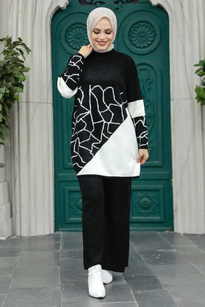Black Knitwear Hijab Dual Suit 6397S - 2