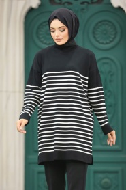 Neva Style - Black Knitwear Hijab Tunic 10141S - Thumbnail