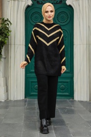 Neva Style - Black Knitwear Modest Dual Suit 10151S - Thumbnail