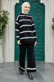 Neva Style - Black Knitwear Modest Dual Suit 6396S - Thumbnail