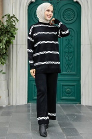 Neva Style - Black Knitwear Modest Dual Suit 6396S - Thumbnail