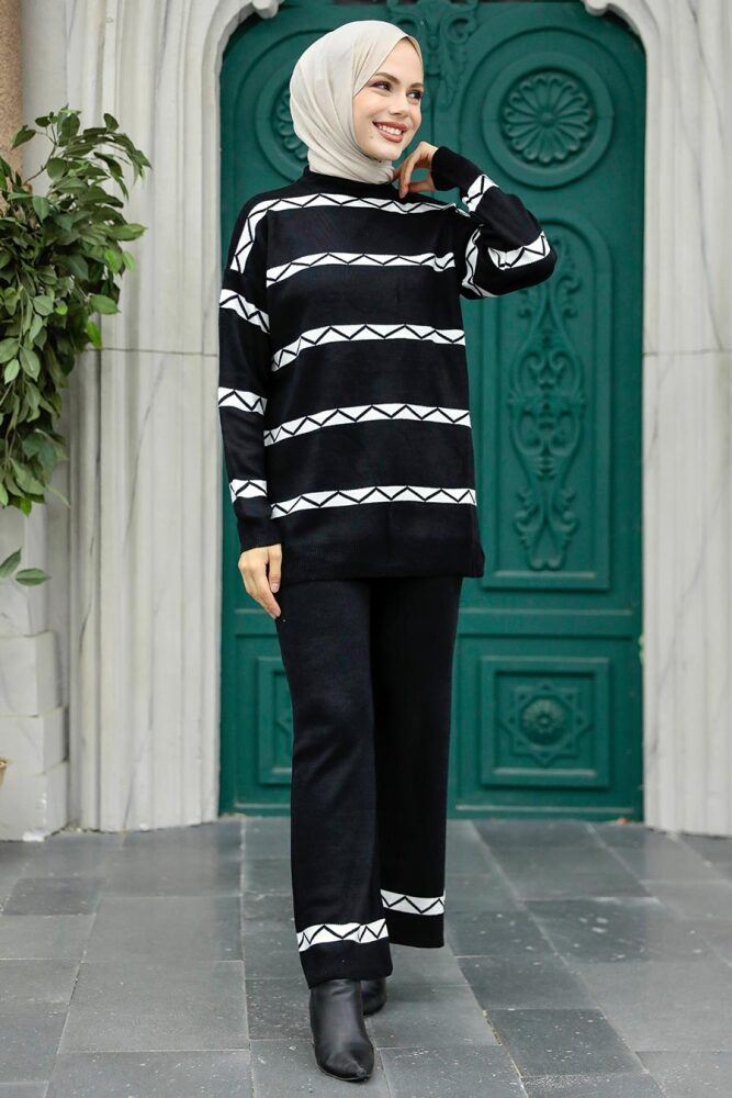 Black Knitwear Modest Dual Suit 6396S - 2
