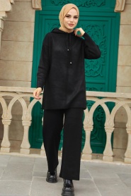 Neva Style - Black Knitwear Muslim Dual Suit 10032S - Thumbnail