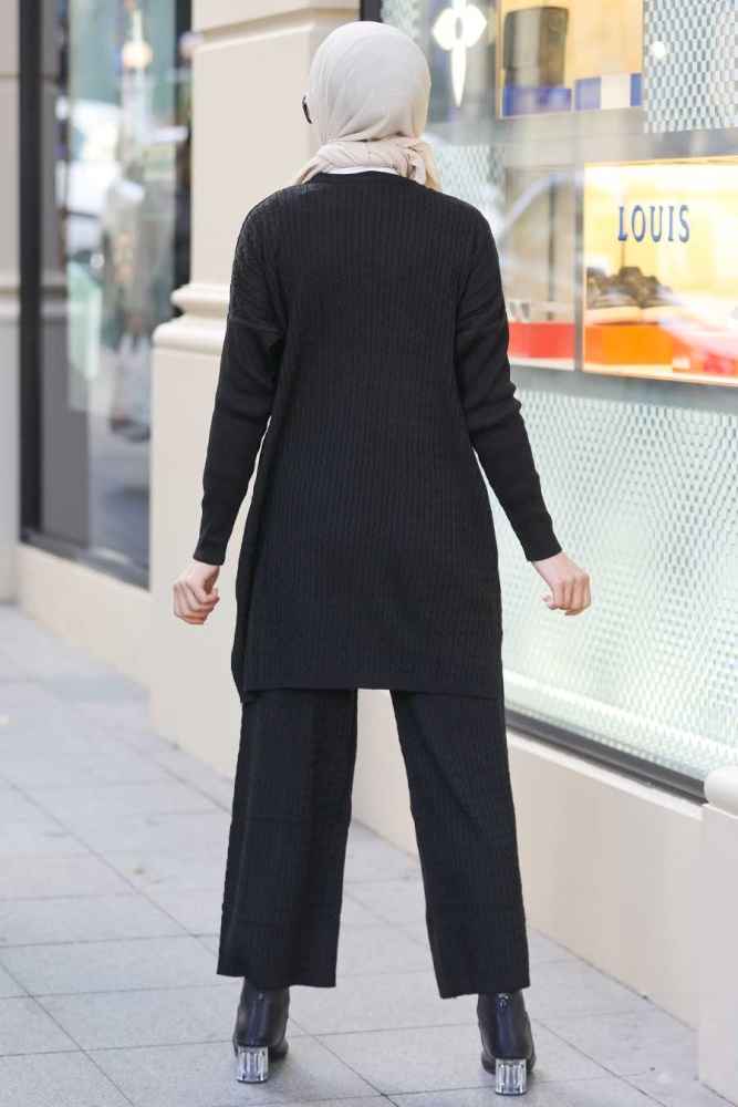 Neva Style - Black Knitwear Muslim Dual Suit 33450S - 3
