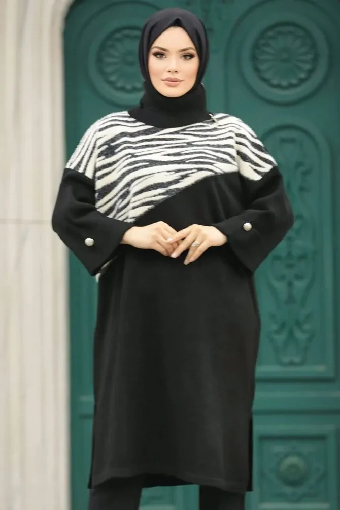 Black Knitwear Muslim Tunic 20651S - 1