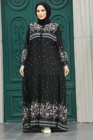 Neva Style - Black Long Dress for Muslim Ladies 50095S - Thumbnail