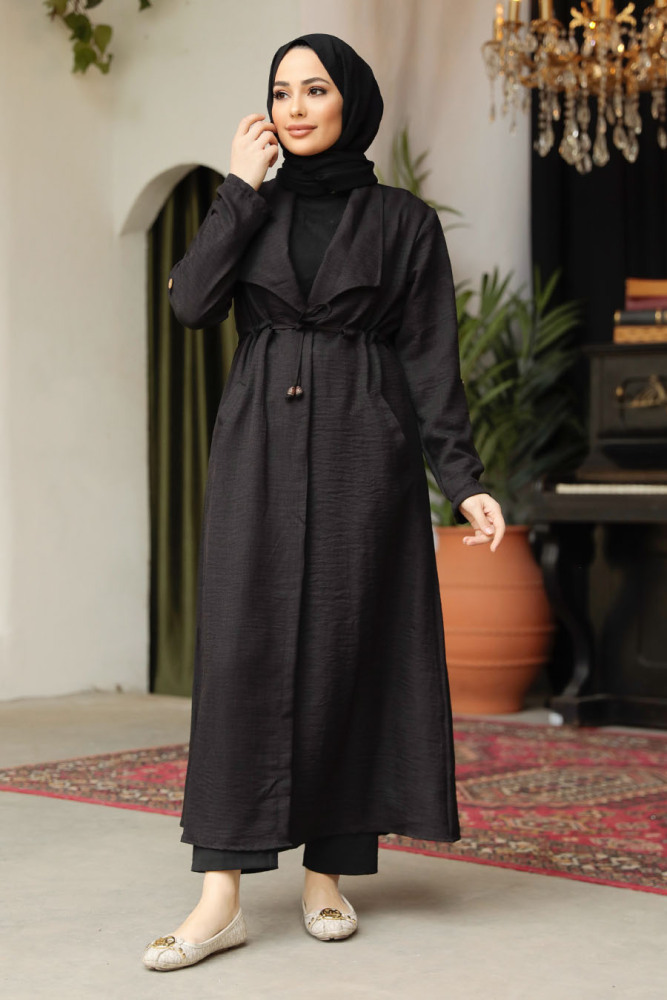 Neva Style - Black Long Sleeve Coat 11341S - 1