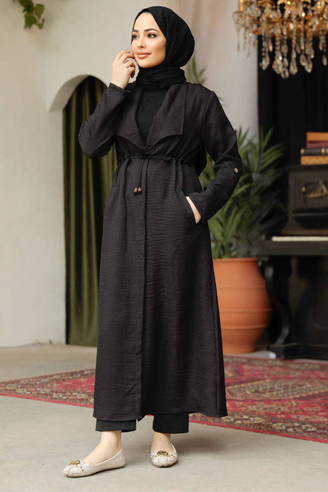 Neva Style - Black Long Sleeve Coat 11341S - 2