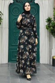 Neva Style - Black Long Sleeve Dress 279082S - Thumbnail