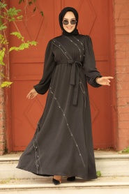 Neva Style - Black Long Sleeve Dress 342600S - Thumbnail