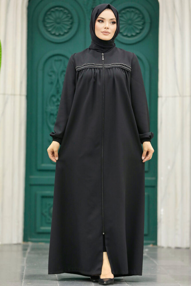 Neva Style - Black Long Sleeve Turkısh Abaya 10533S - 1