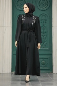 Neva Style - Black Long Sleeve Turkısh Abaya 8980S - Thumbnail