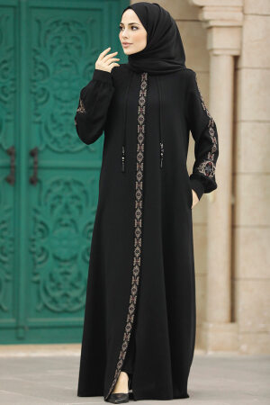 Neva Style - Black Long Turkish Abaya 41563S - Thumbnail