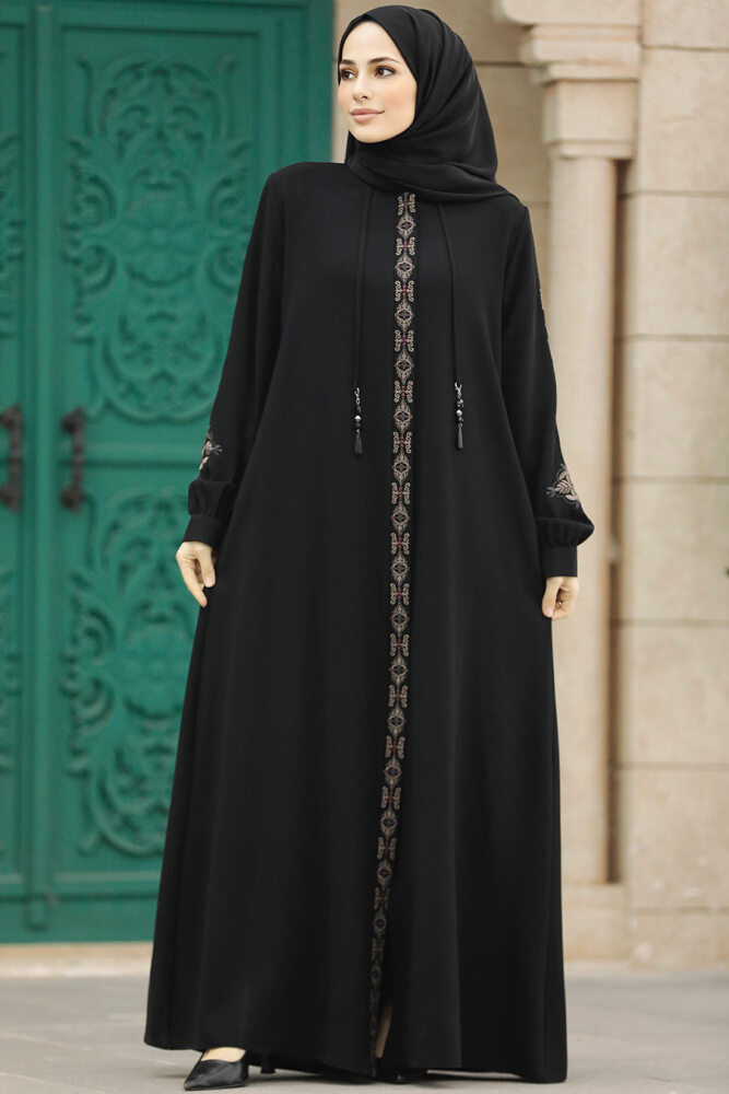 Neva Style - Black Long Turkish Abaya 41563S - 3