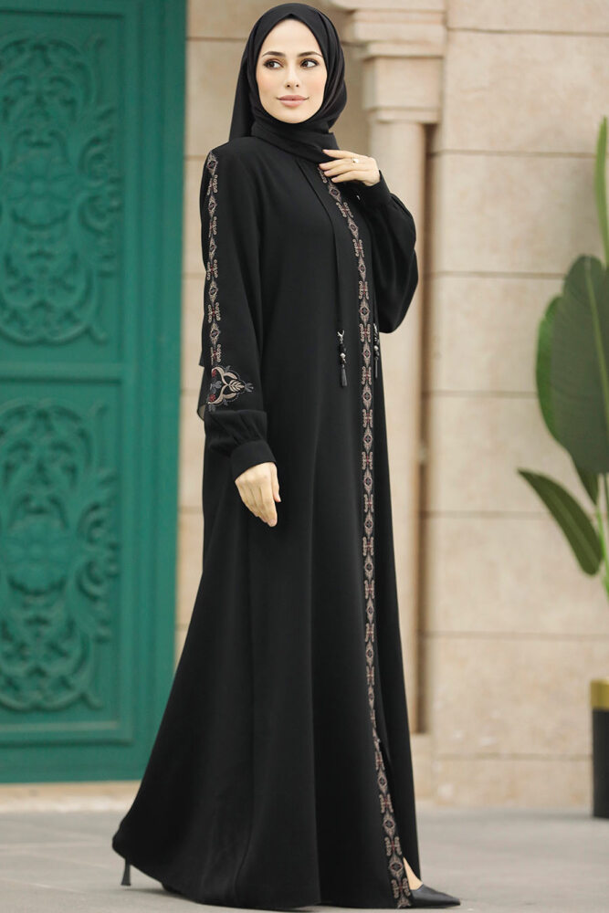 Neva Style - Black Long Turkish Abaya 41563S - 1