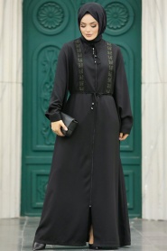 Neva Style - Black Long Turkish Abaya 91502S - Thumbnail