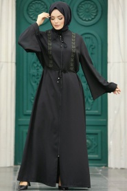 Neva Style - Black Long Turkish Abaya 91502S - Thumbnail