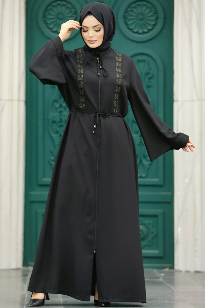 Neva Style - Black Long Turkish Abaya 91502S - 2