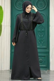 Neva Style - Black Long Turkish Abaya 91502S - Thumbnail