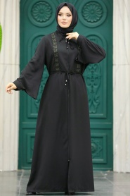 Neva Style - Black Long Turkish Abaya 91502S - Thumbnail