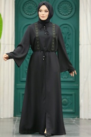 Neva Style - Black Long Turkish Abaya 91502S - Thumbnail