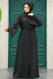 Neva Style - Black Long Turkish Abaya 91502S - Thumbnail