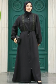 Neva Style - Black Long Turkish Abaya 91502S - Thumbnail