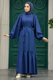 Neva Style - İndigo Blue Modest Dress 57350IM - Thumbnail