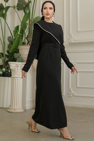 Black Modest Prom Dress 664S - 3
