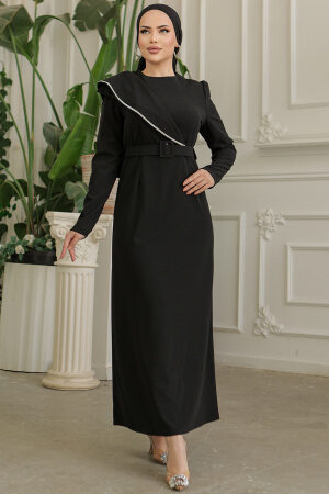 Black Modest Prom Dress 664S - 1