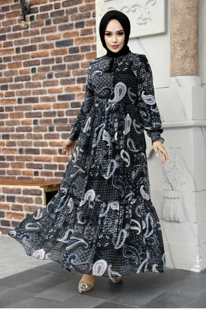 Black Muslim Long Dress Style 33561S - 1