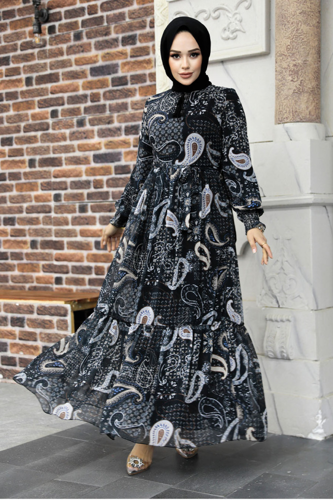 Black Muslim Long Dress Style 33561S - 1