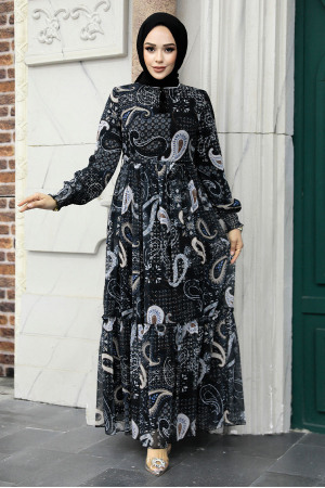 Black Muslim Long Dress Style 33561S - 2