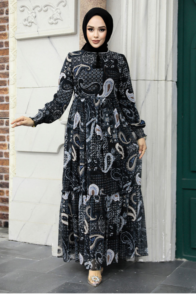 Black Muslim Long Dress Style 33561S - 2
